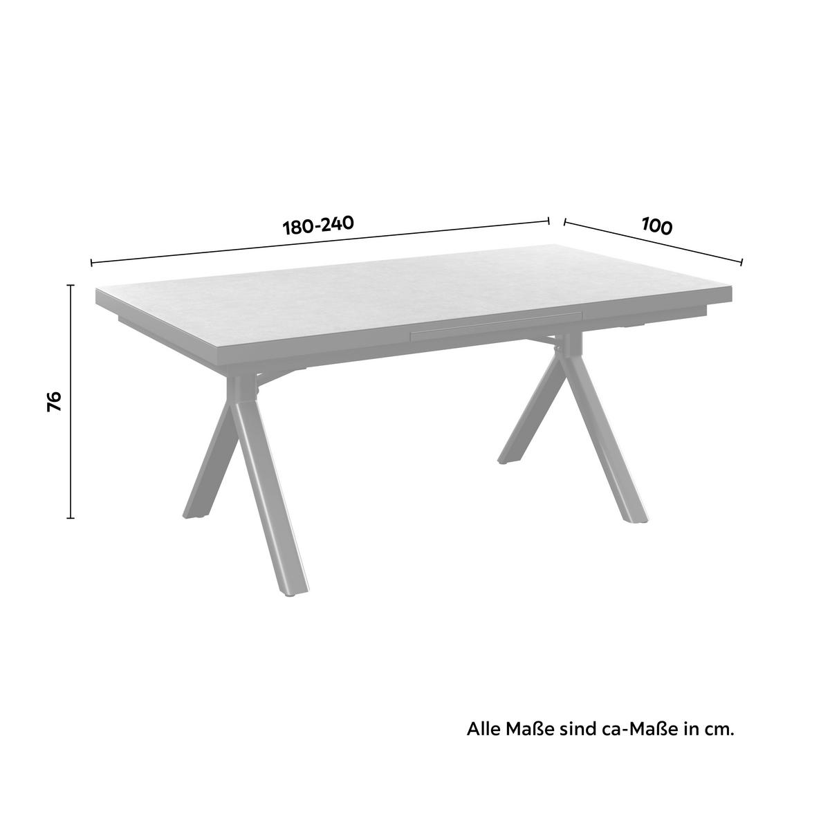 Gartentisch Dublin Dunkelgrau - Dunkelgrau, Basics, Glas/Metall (180-240/100/76cm)