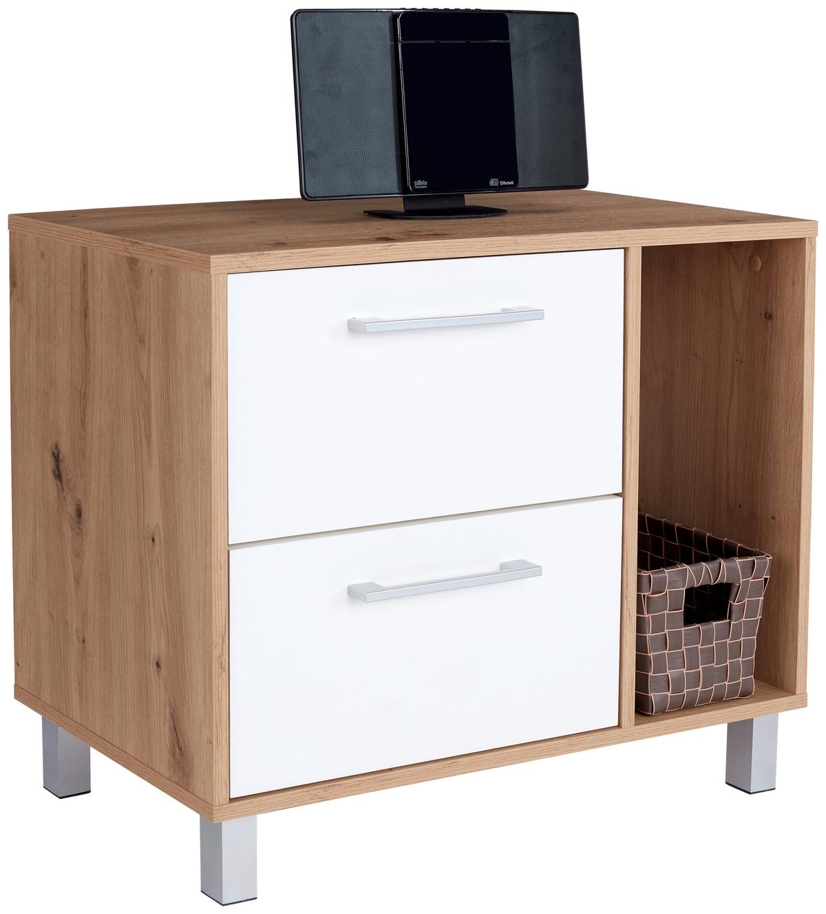 Komoda Box - bijela/boje hrasta, Moderno, drvni materijal/plastika (75/60/40cm) - Modern Living