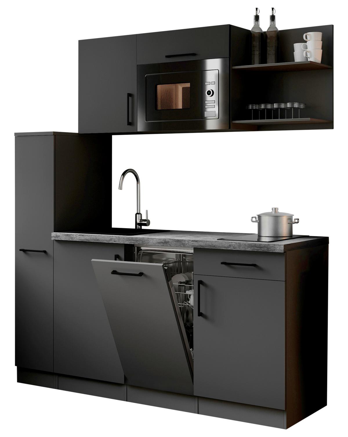 Küchenblock Oliver m. Geräten Grau - Grau, Trend, Holzwerkstoff/Metall (175cm) - Respekta