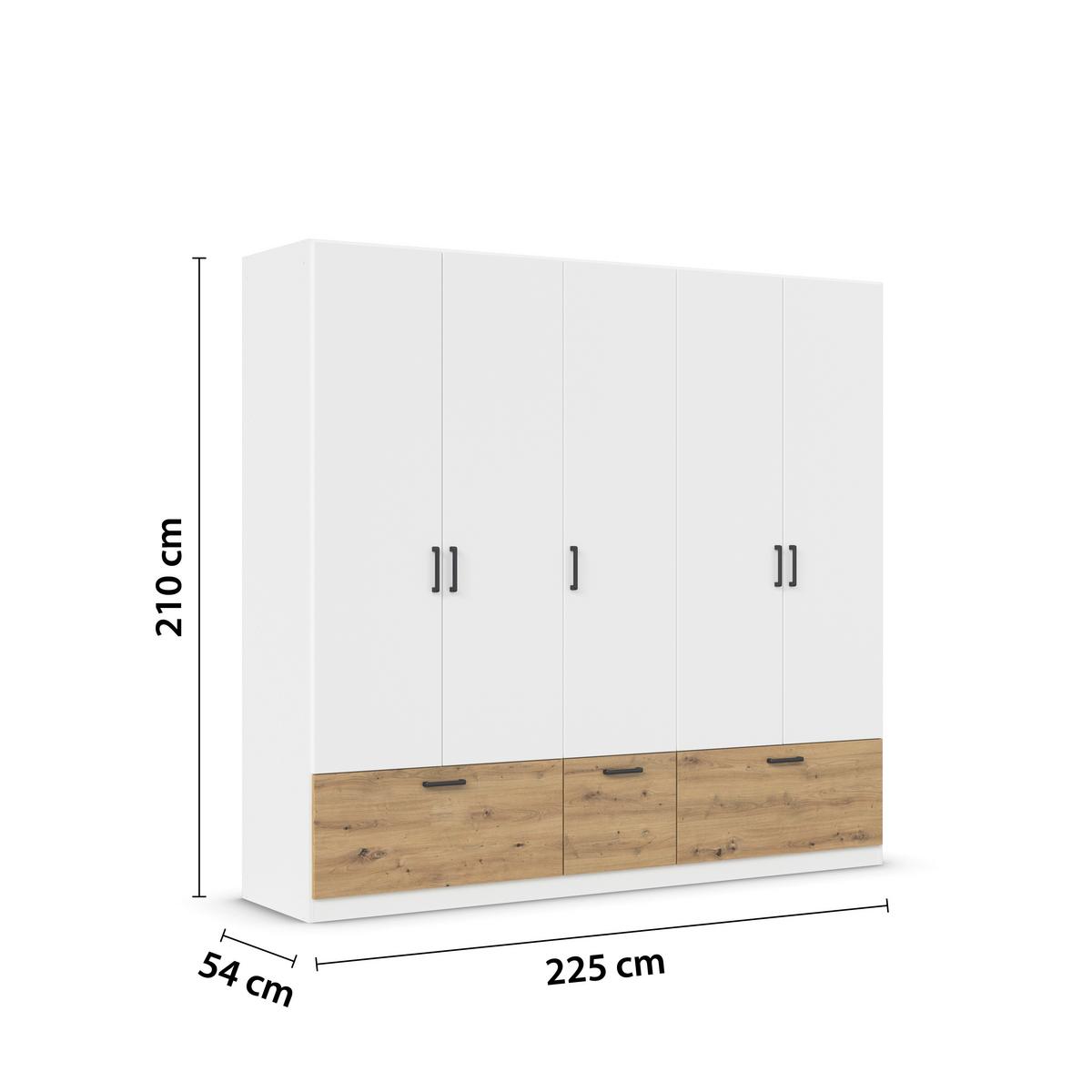 Omara Za Oblačila Bari, Bela, Barva Hrasta - siva/bela, Basics, kovina/leseni material (226/210/54cm) - Boxxx