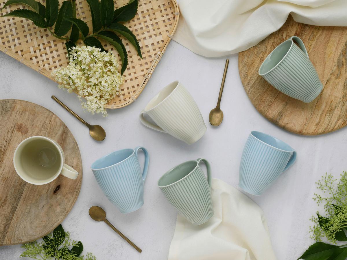 Set Skodelic Valencia, 6-Delni - pastelno modra/krem barve, Basics, keramika - Creatable