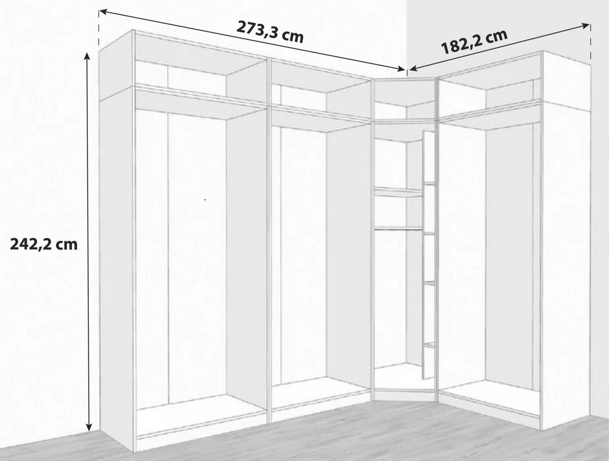 Ormar Za Odjeću Unit - bijela/crna, Moderno, drvni materijal/metal (273,3/242,2/182,2cm) - Based