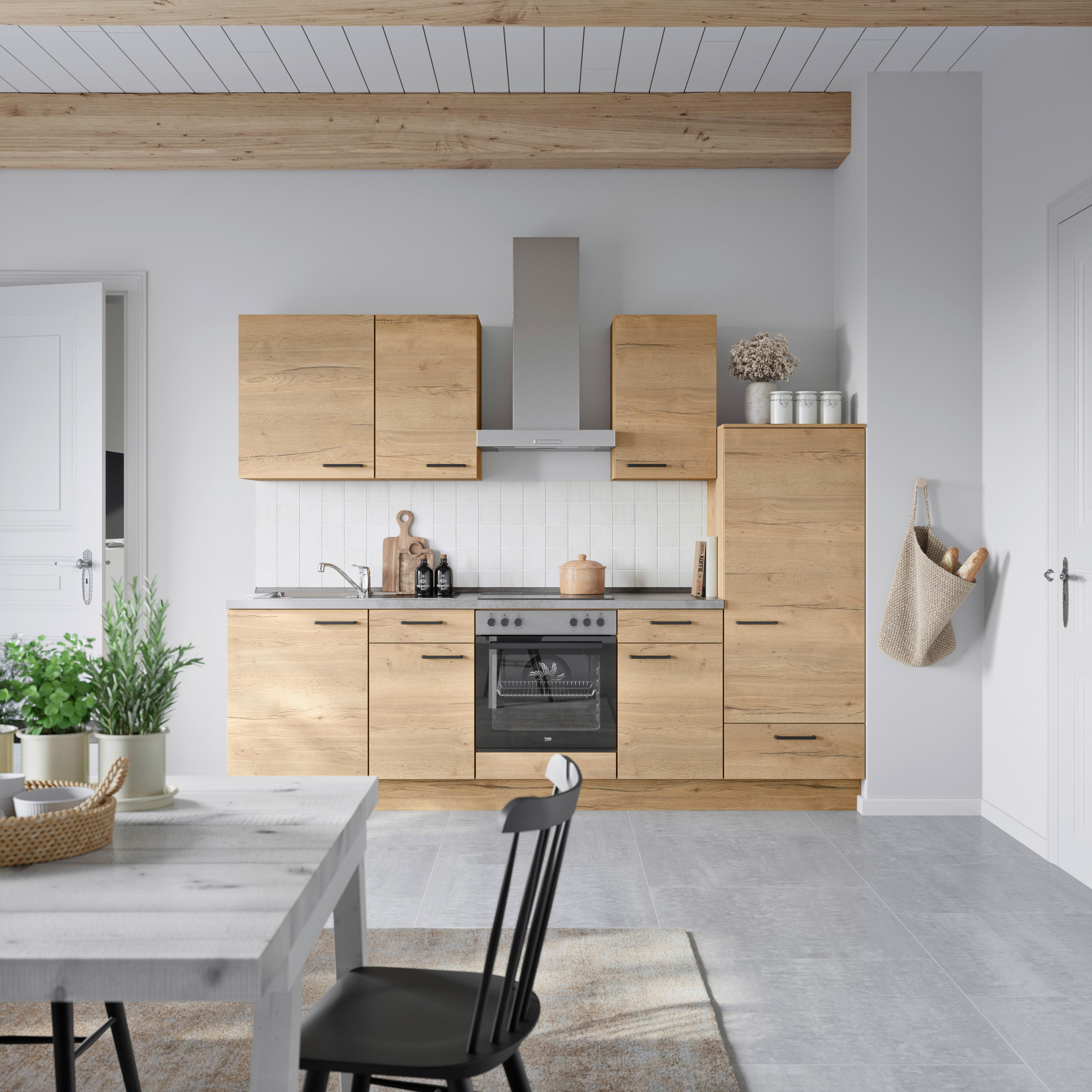 Küchenblock Structura Low m. Geräten Eiche - Schieferfarben/Eichefarben, MODERN, Holzwerkstoff/Metall (270cm) - Nobilia