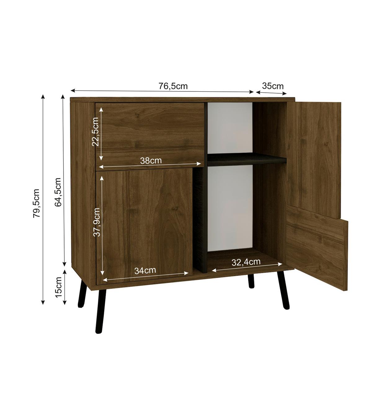 Kommode Darian Schrank - Kastanienfarben/Schwarz, Design, Holz/Metall (35/79/76,5cm) - Livetastic