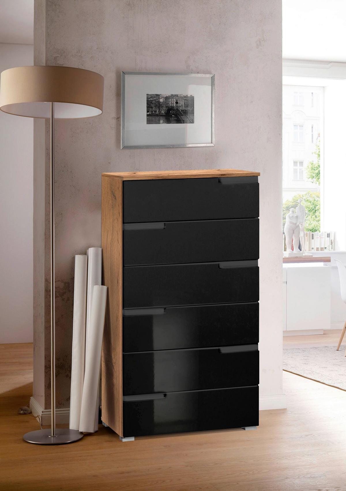 Komód Fekete-tölgy Szín Moon - tölgyfa színű/fekete, Modern, faalapú anyag (65/118/40cm)