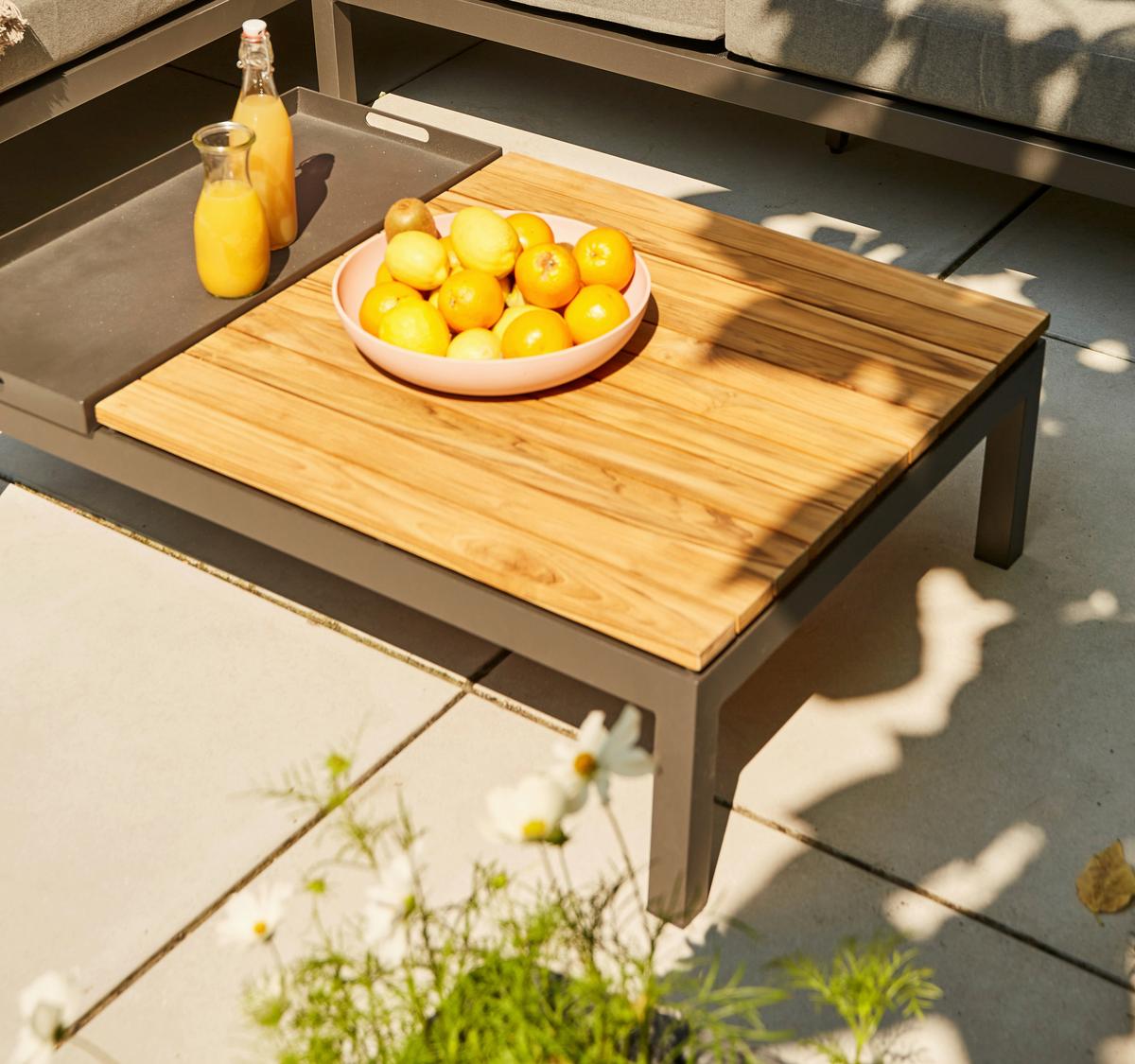 Modul-Loungegarnitur 5-tlg. Grau Teakholz - Anthrazit/Grau, KONVENTIONELL, Holz/Textil - Siena Garden