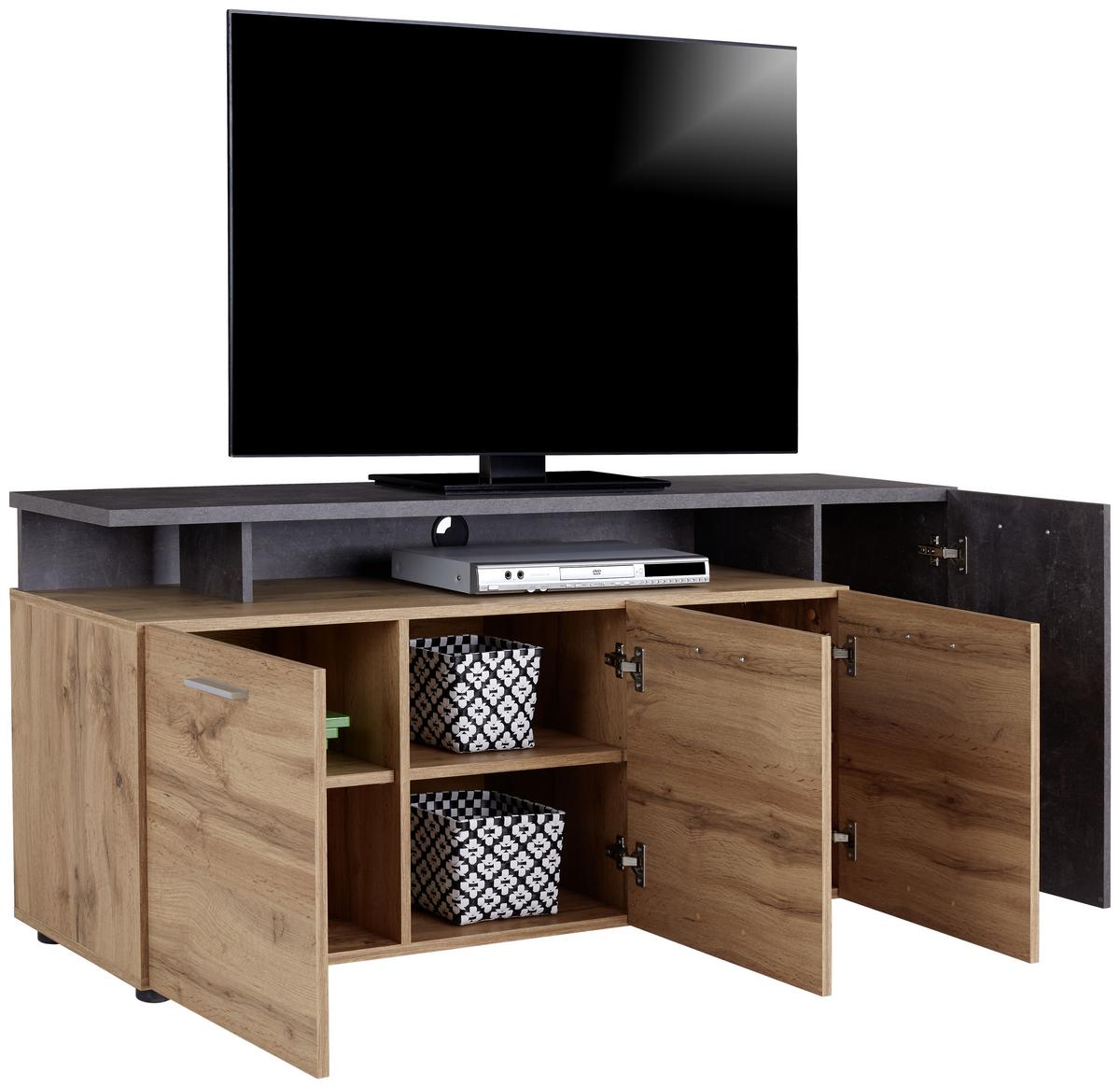 Măsuță TV Karl - gri închis/culoare lemn stejar, Modern, material pe bază de lemn (157/63,9/43,2cm) - Modern Living