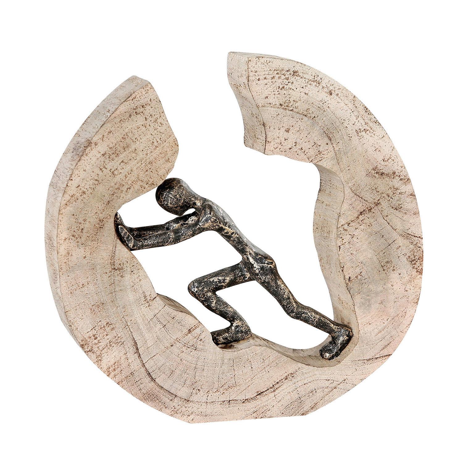 Skulptur Pushing Hellbraun/Bronzefarben - Hellbraun/Bronzefarben, Basics, Holz/Metall (28/29/6cm)