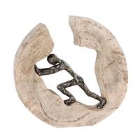 Skulptur Pushing Hellbraun/Bronzefarben - Hellbraun/Bronzefarben, Basics, Holz/Metall (28/29/6cm)