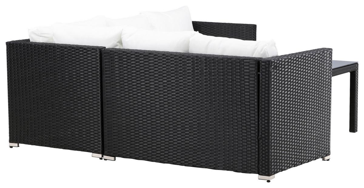 Loungegarnitur Kuba Schwarz/Weiß - Schwarz/Weiß, KONVENTIONELL, Glas/Kunststoff (59/180/64cm) - Gardenson