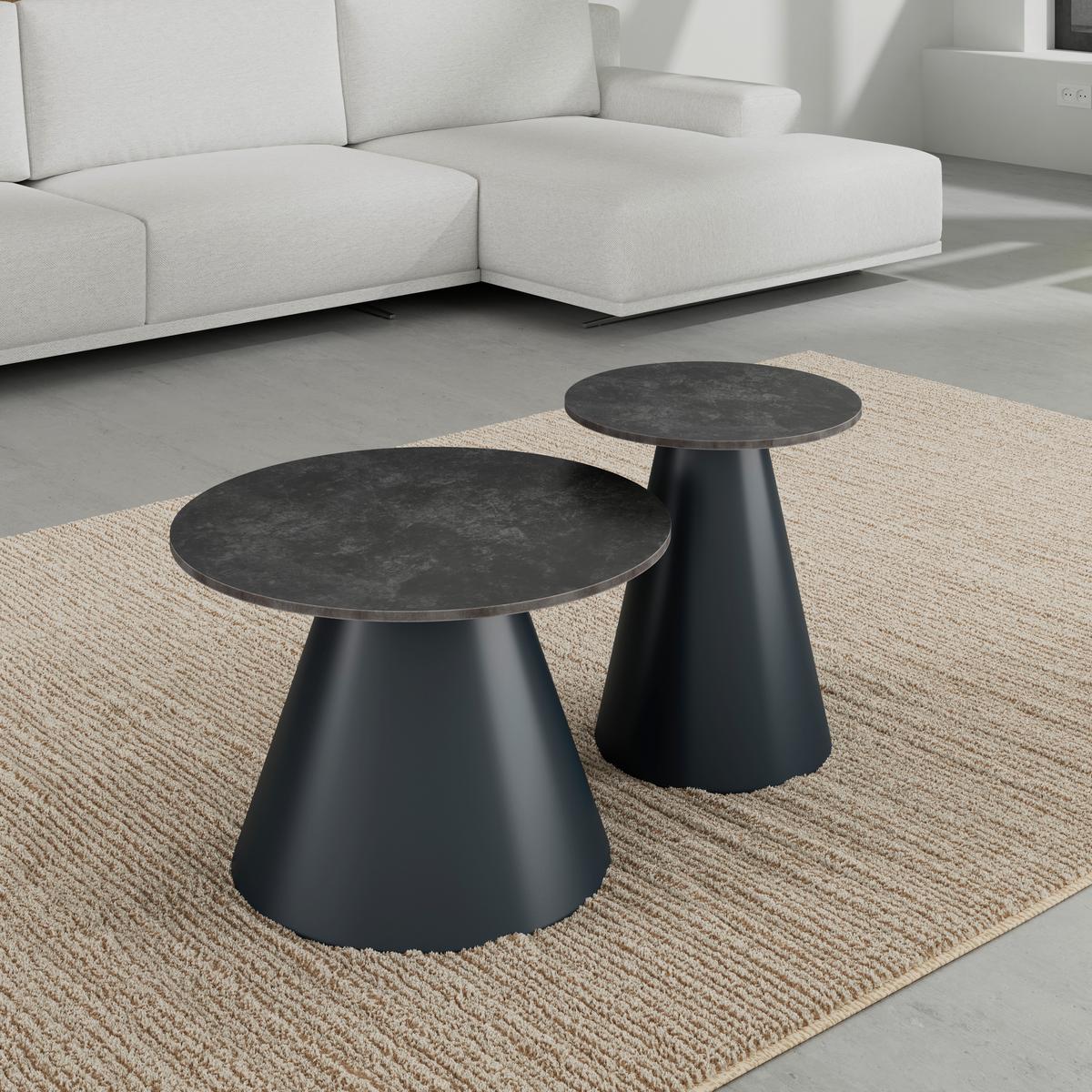 Couchtisch Mila 2er Set Dunkelgrau/Schwarz - Dunkelgrau/Schwarz, MODERN, Stein/Metall - Bessagi Home