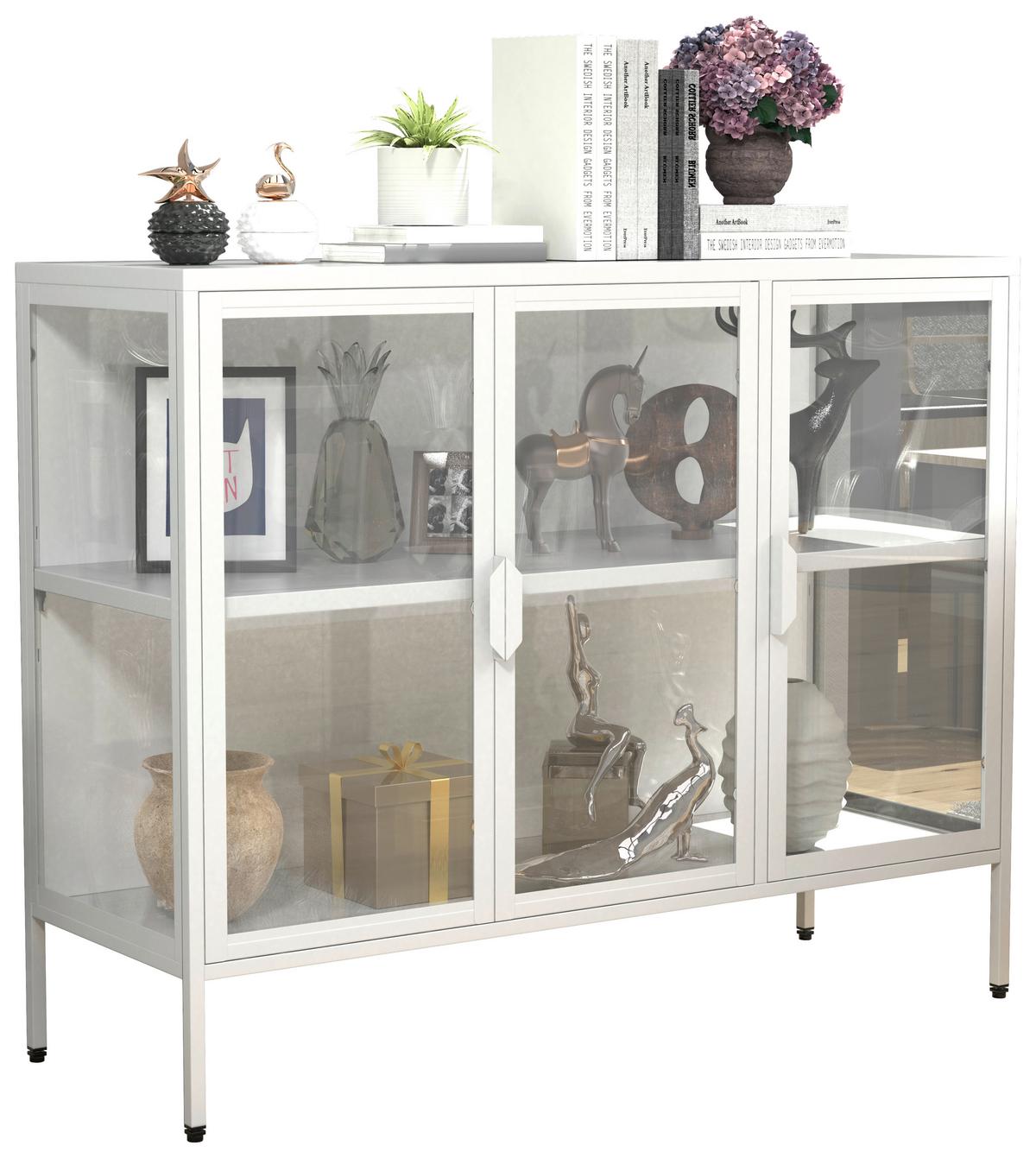 VITRINE FLOKA L - Weiss/Transparent, Design, Glas/Metall (110/80/35cm) - MID.YOU