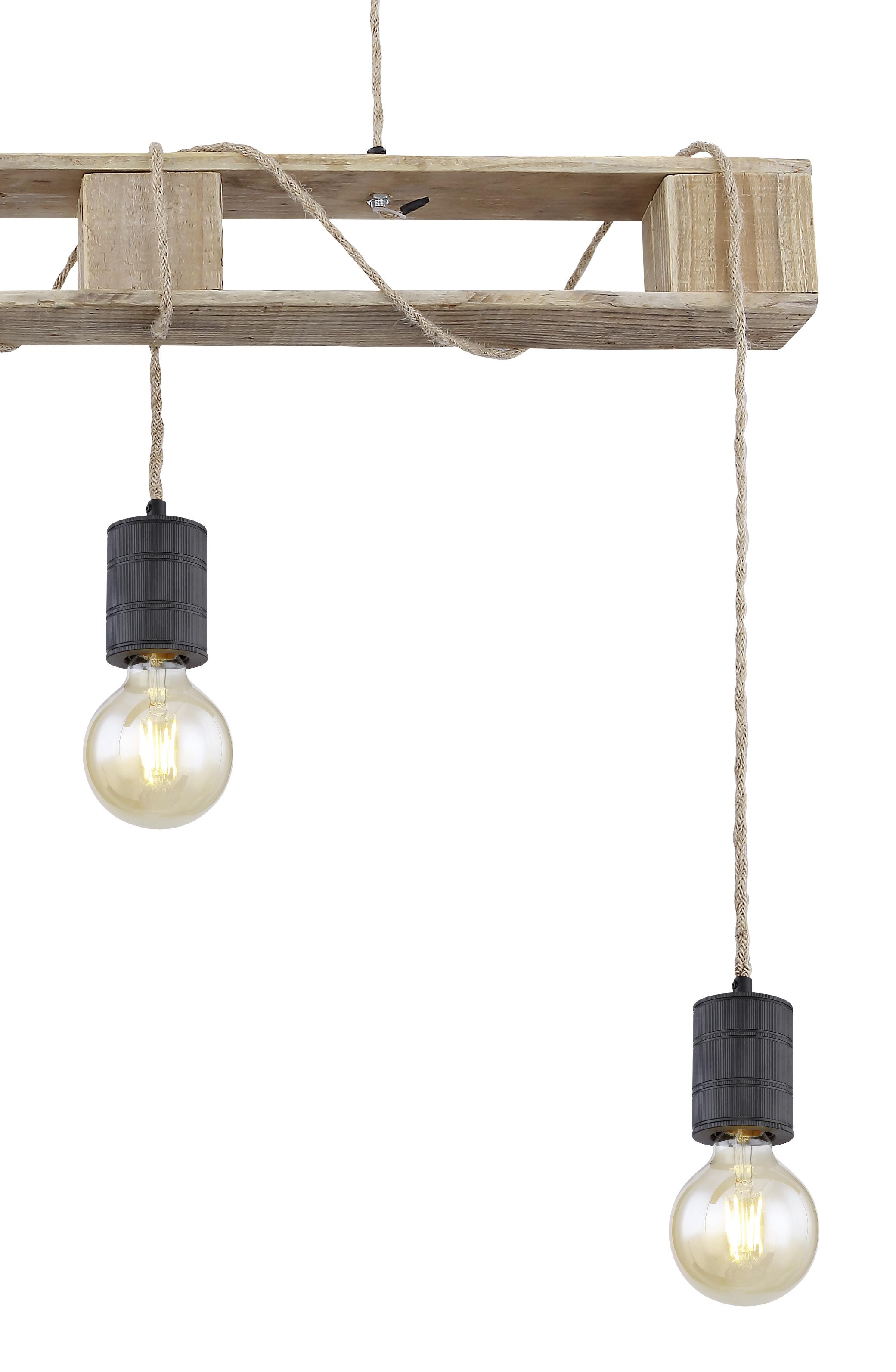 Hängeleuchte Joelle max. 60 Watt - Schwarz/Braun, Natur, Naturmaterialien/Holz (83/10/120cm) - Globo