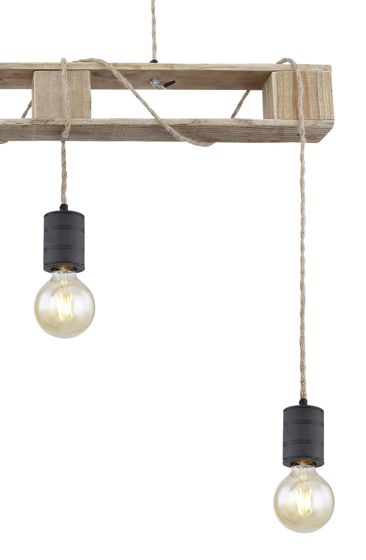 Hängeleuchte Joelle max. 60 Watt - Schwarz/Braun, Natur, Naturmaterialien/Holz (83/10/120cm) - Globo