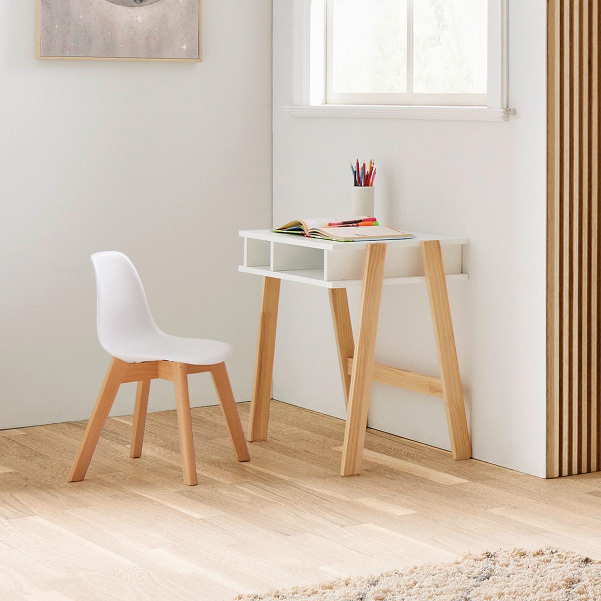 STOLIK DZIECIĘCY POPPY - kolor naturalny/biały, Modern, drewno (60/40/60cm) - Bessagi Kids