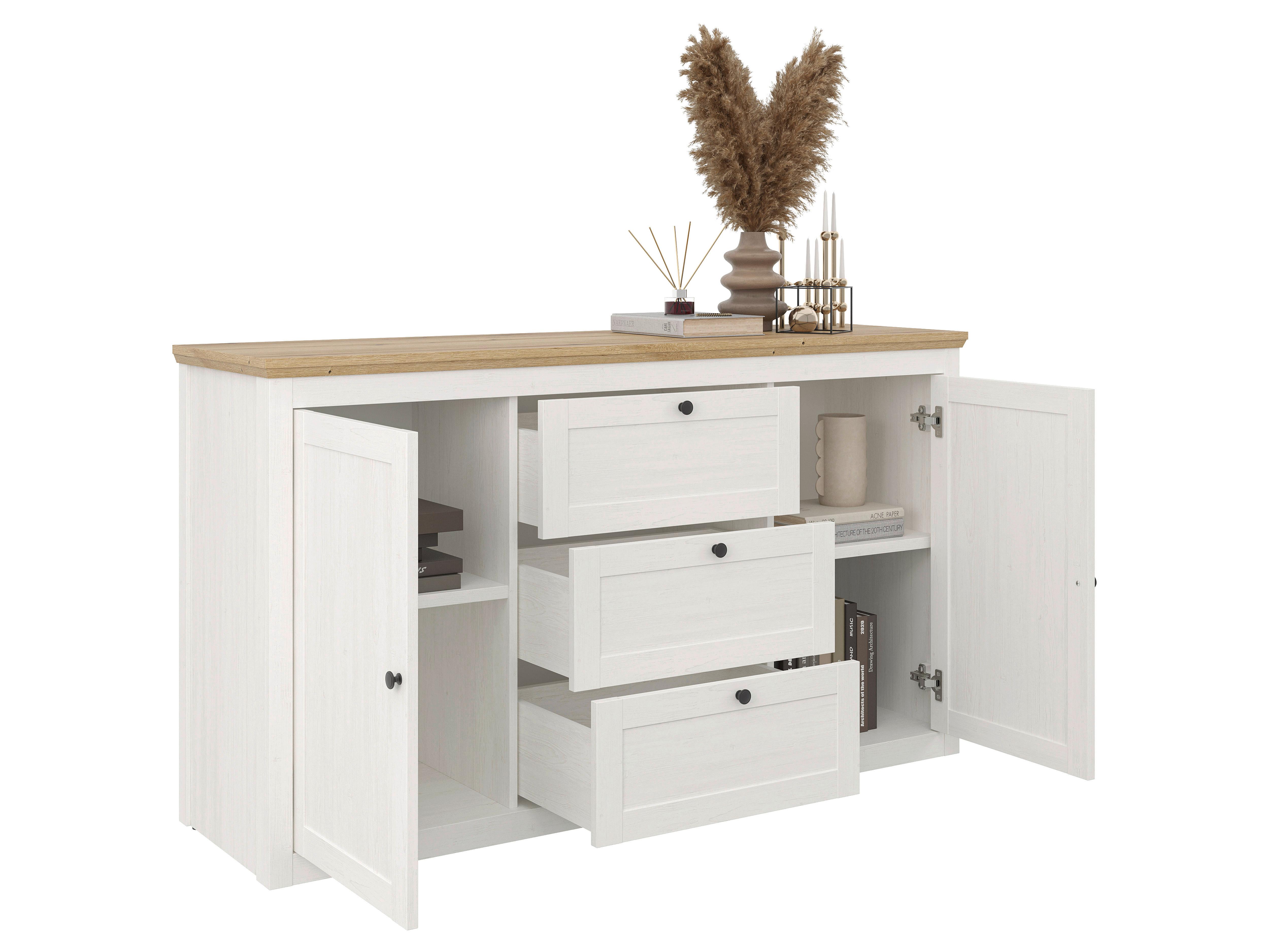 SIDEBOARD KORSIKA -EXKLUSIV- - vit/svart, Romantik / Lanthus, metall/trämaterial (150/85/43cm) - Mömax