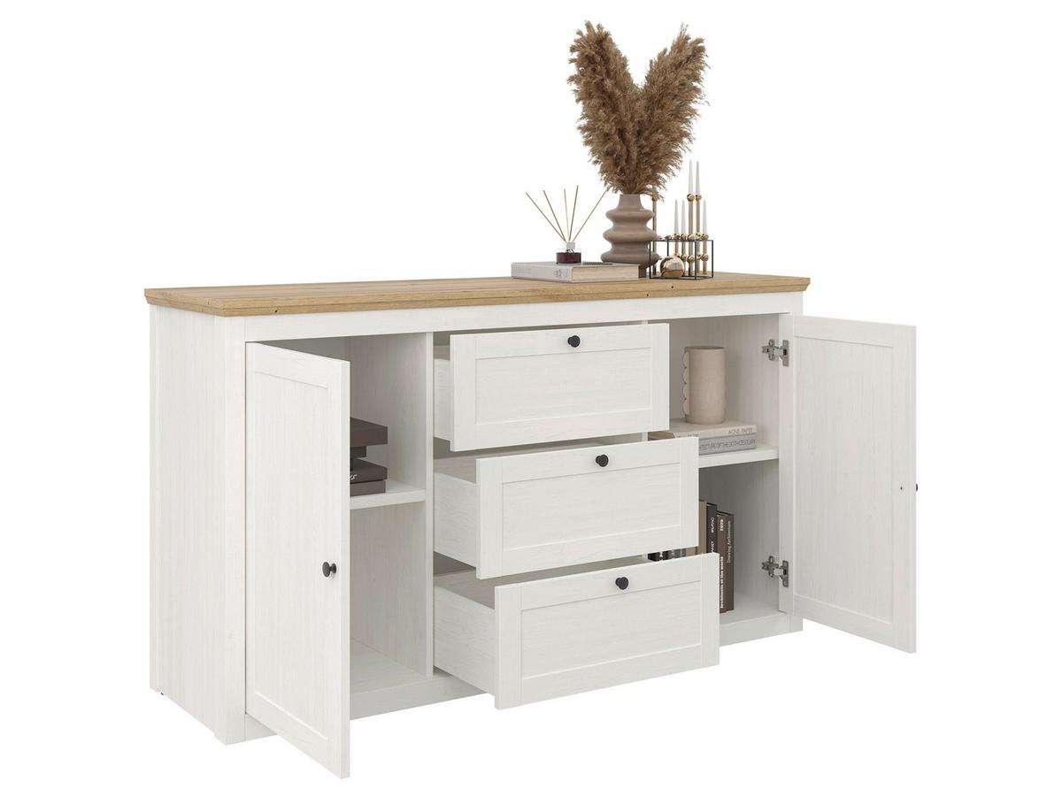 Komoda Korsika - bijela/boje hrasta, Romantično / ladanjski, drvni materijal/metal (150/85/43cm) - Zandiara