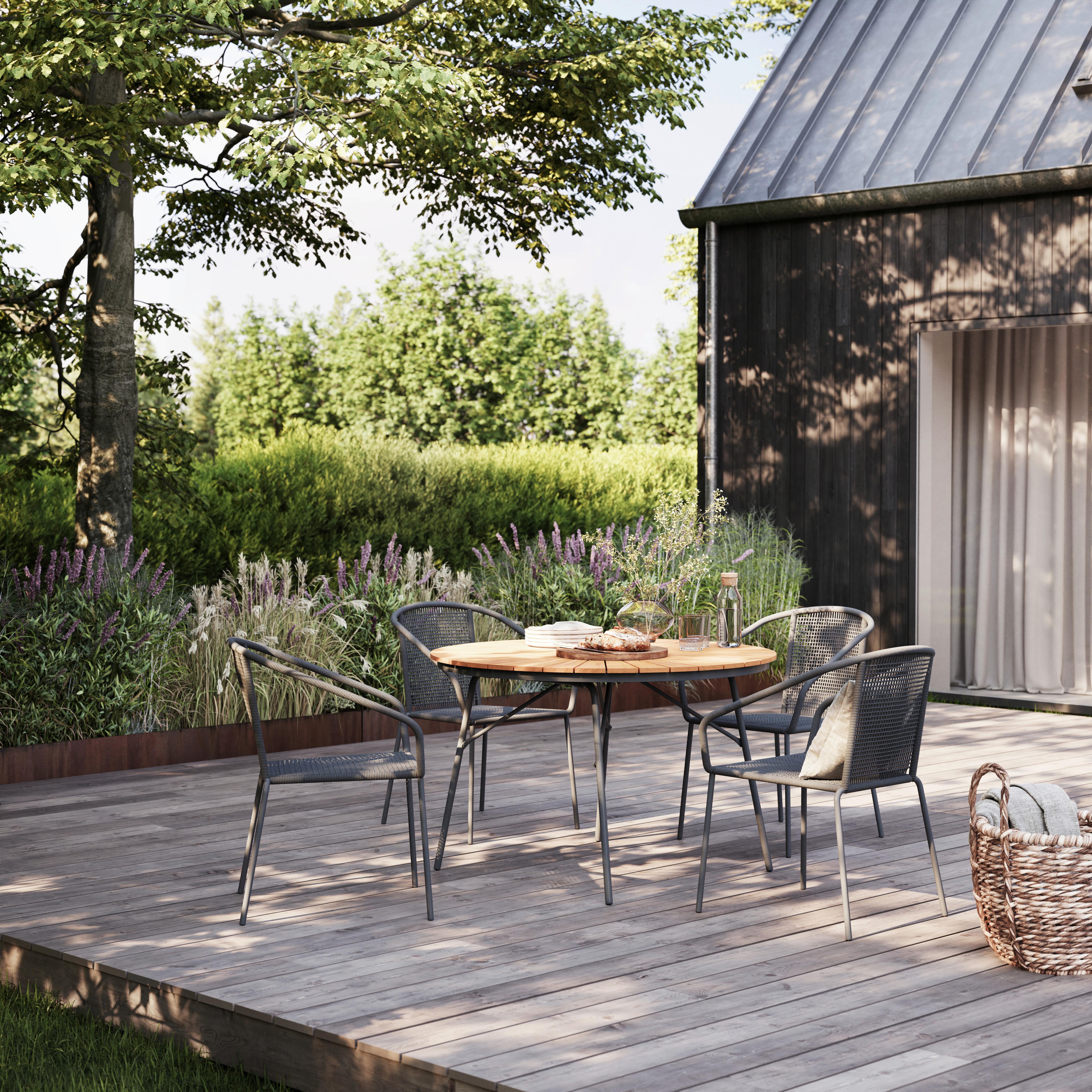Gartentischgruppe Ellen/vito - Dunkelgrau/Anthrazit, Natur, Holz/Kunststoff (160/160/74cm) - Gardenson