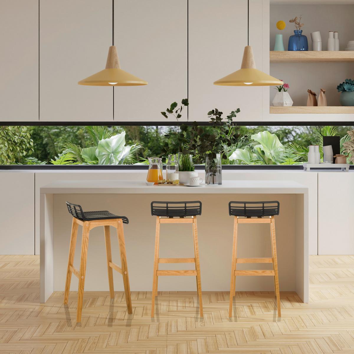 Barski Stol Lonso W, Črna, Barva Hrasta - črna/barve hrasta, Moderno, umetna masa/les (40/88/46cm) - MID.YOU