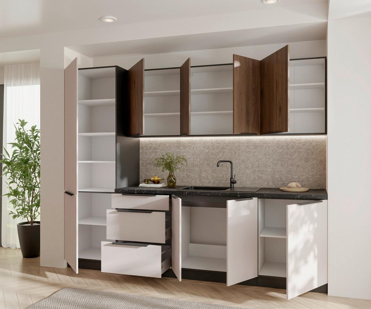 Blok Kuhinja Arona/monza - kašmir/boja orahovog drveta, Moderno, metal/pločasti materijal (260/210/60cm) - Modern Living