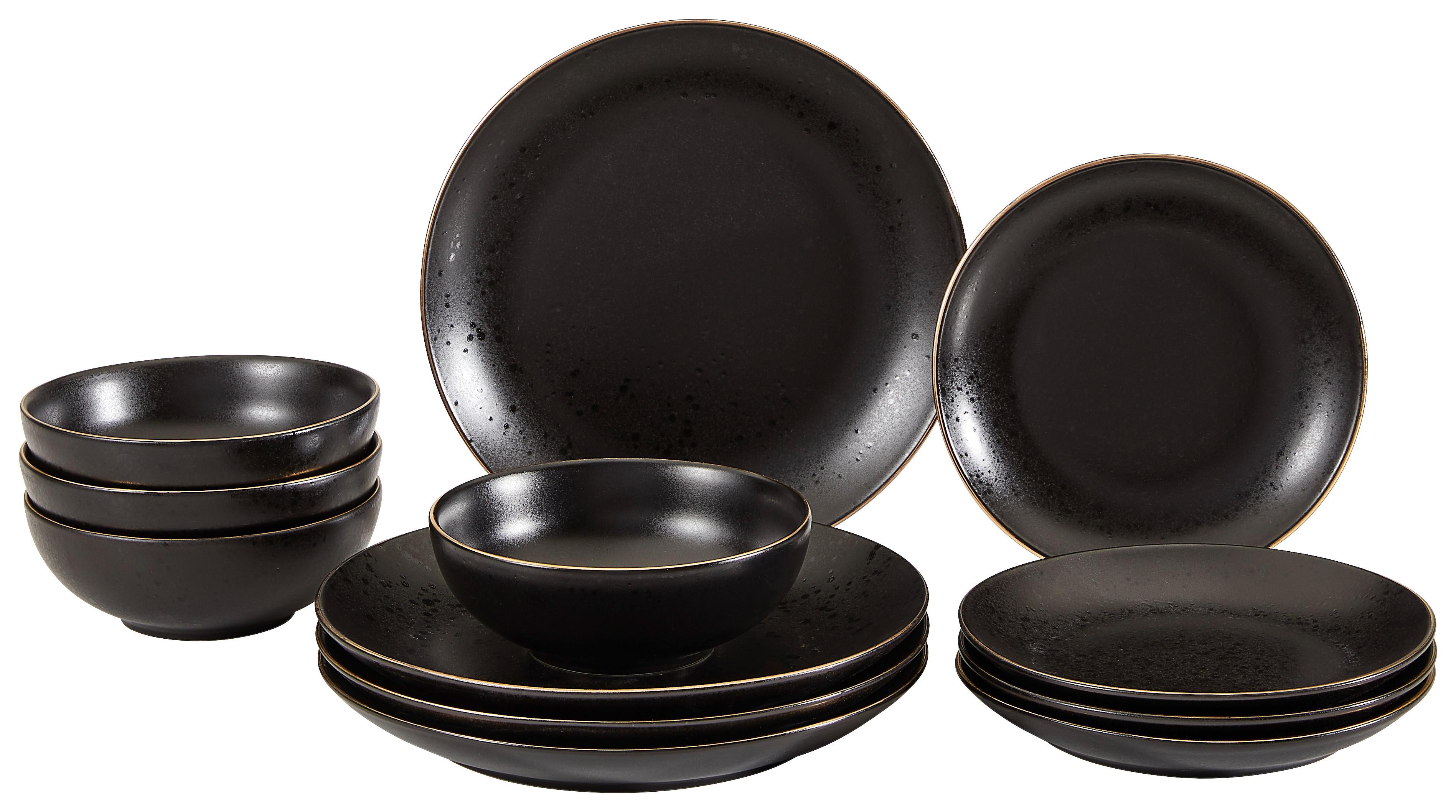 Tafelservice Black in Schwarz, 12-teilig - Schwarz, KONVENTIONELL, Keramik (31/31/38cm) - Creatable