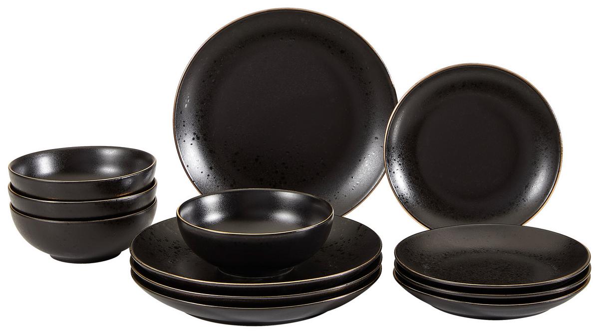 Tafelservice Black in Schwarz, 12-teilig - Schwarz, KONVENTIONELL, Keramik (31/31/38cm) - Creatable