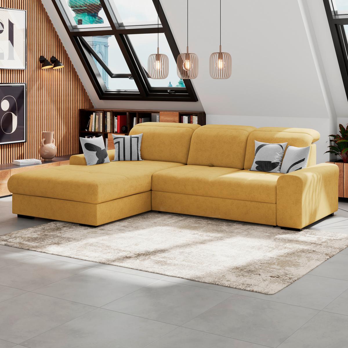 Kutna Garnitura Malaga - žuta/crna, Konvencionalno, tekstil/drvo (203/286cm) - Ondega