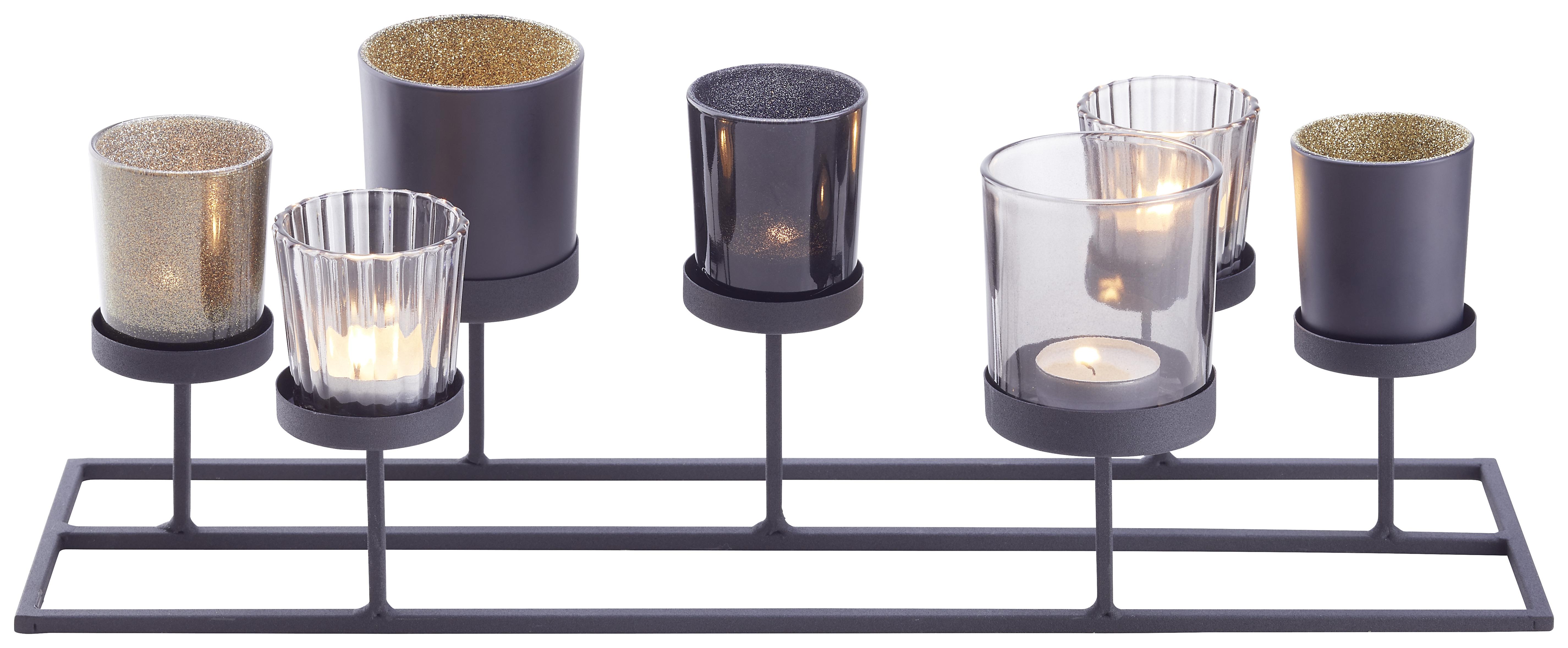 Kerzenhalter in Schwarz ca. 46/16,5cm 'Mieke' - Schwarz, MODERN, Glas/Metall (46/17,5/16,5cm) - Bessagi Home