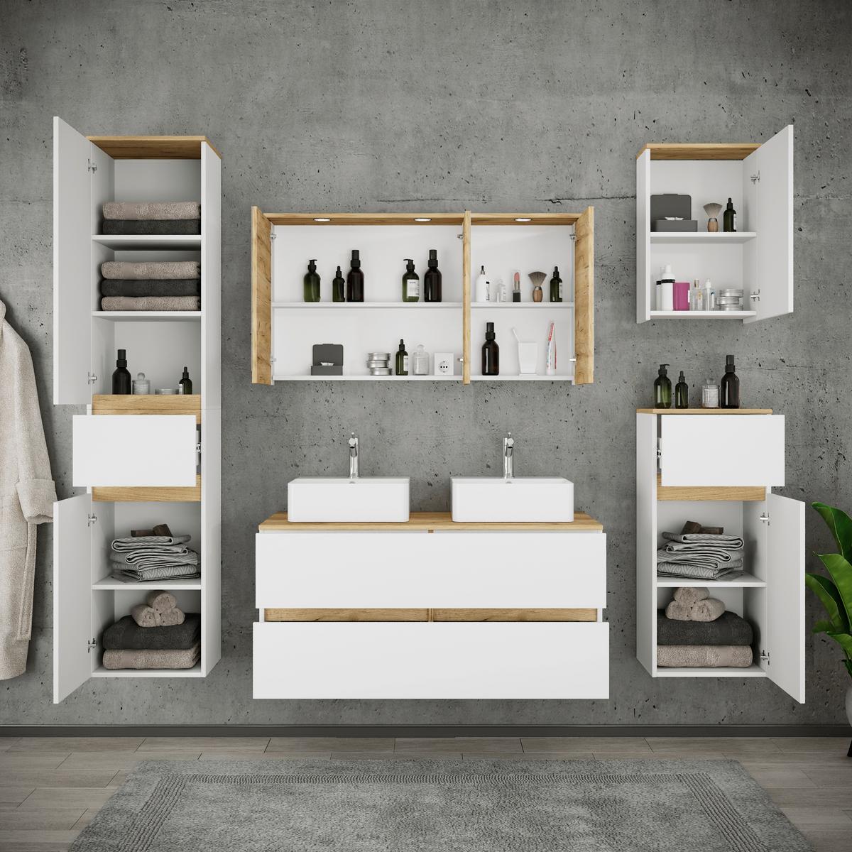 Badezimmer Cosila - Honigeiche/Weiss, Trend, Keramik/Holzwerkstoff (191cm) - MID.YOU