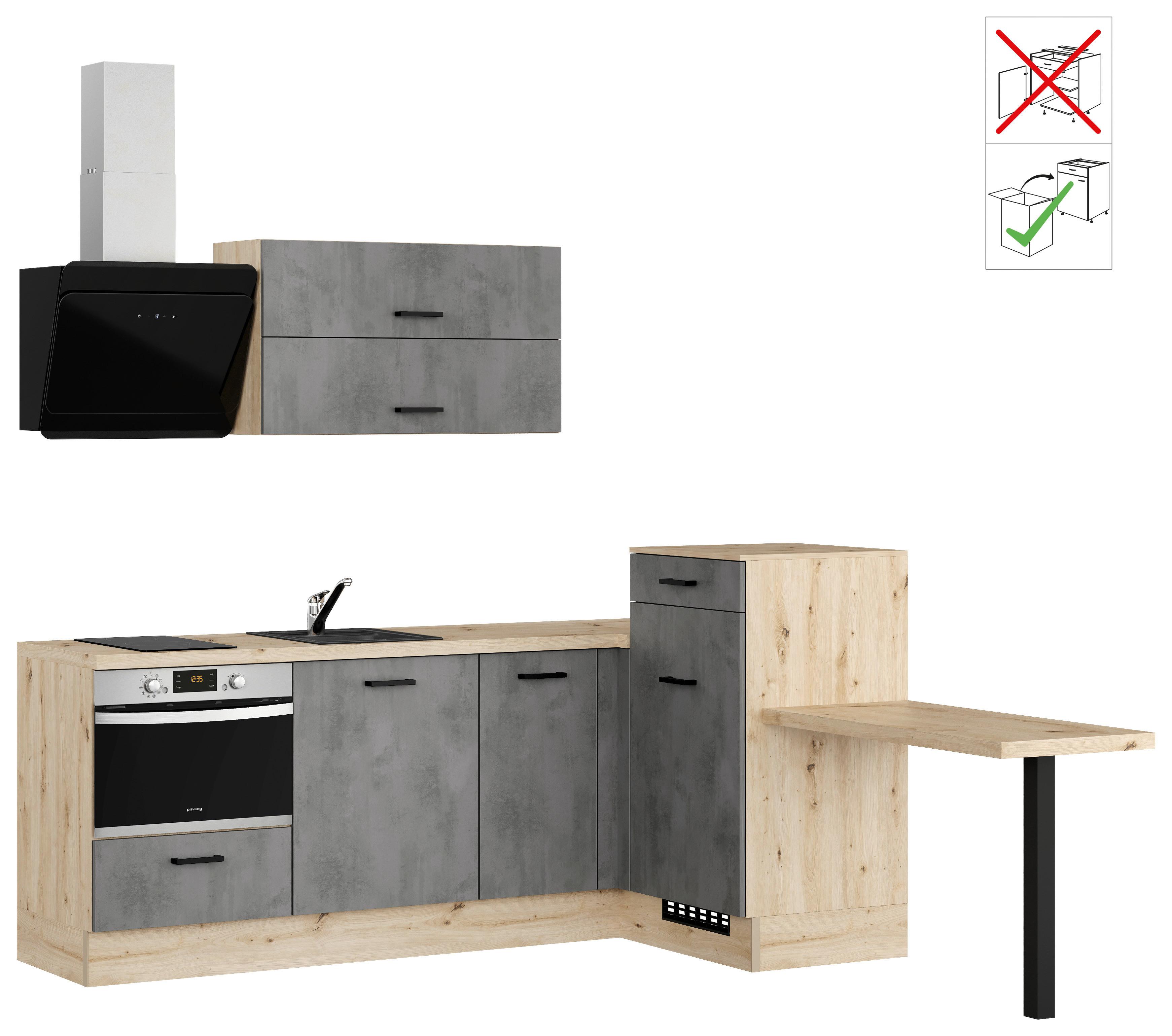 Eckküche IBZ ohne Geräte ca. 225x241 cm Grau - Eichefarben/Schwarz, Design, Holzwerkstoff/Metall (225/241cm) - Impuls