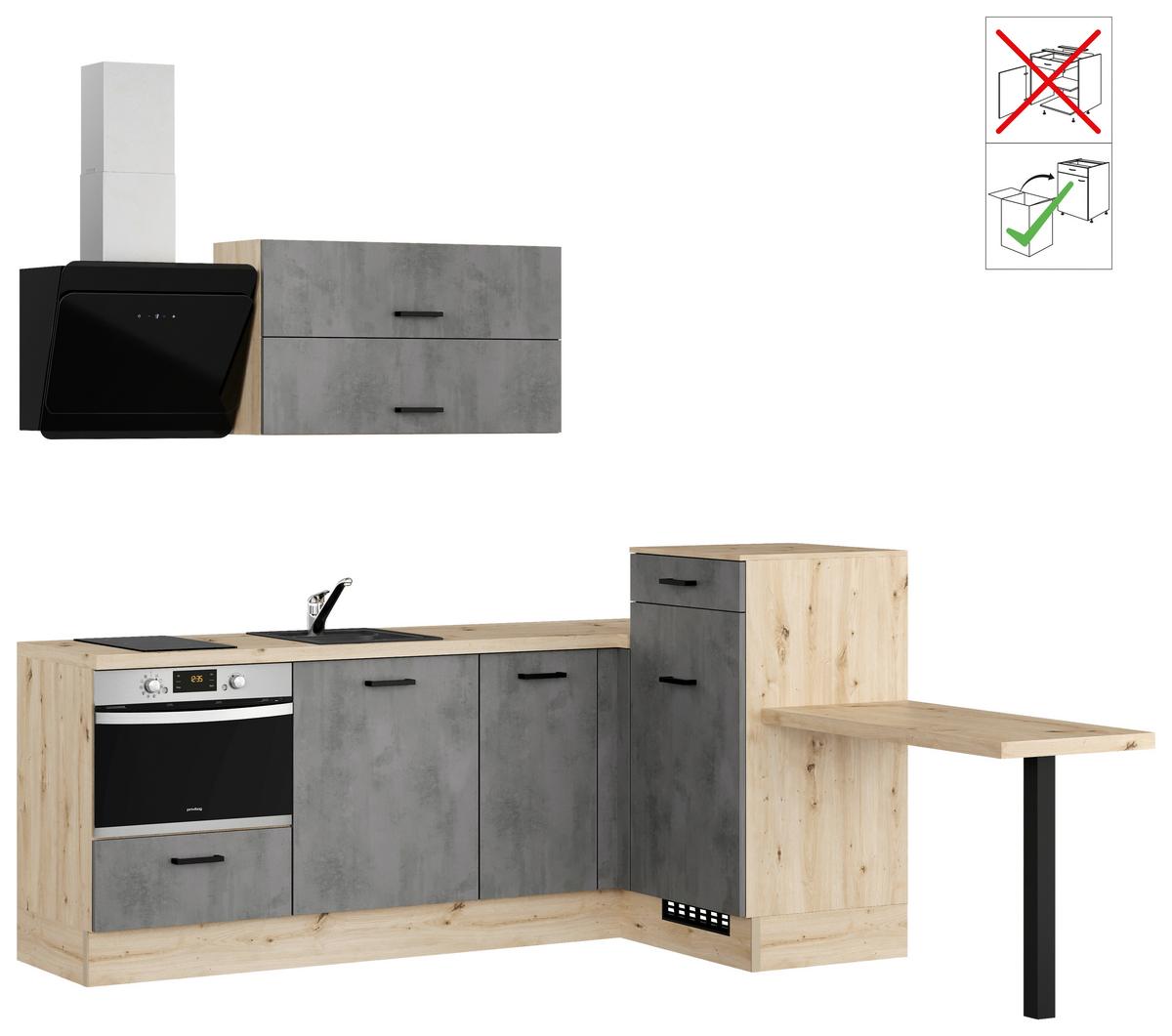Eckküche IBZ ohne Geräte ca. 225x241 cm Grau - Eichefarben/Schwarz, Design, Holzwerkstoff/Metall (225/241cm) - Impuls