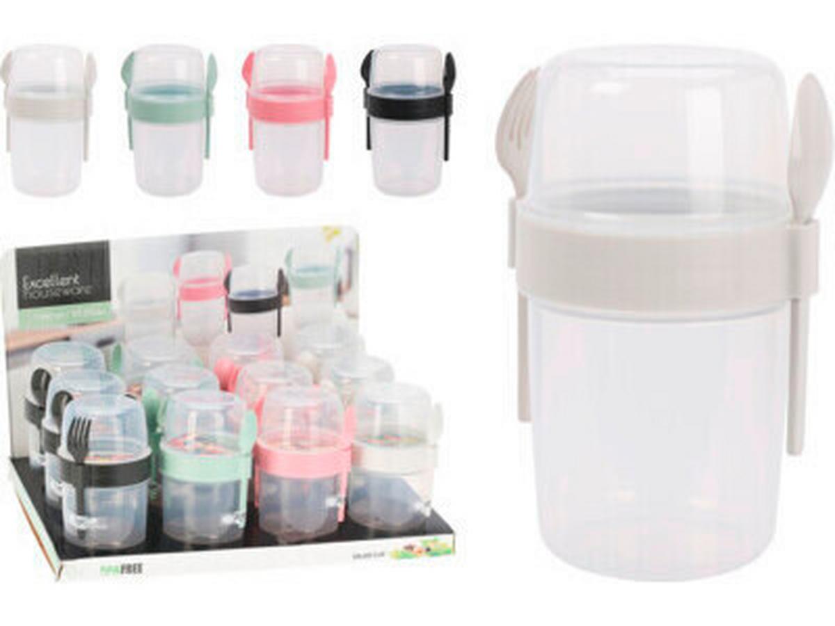 Hordozható Salátáspohár Salat-To-Go - fekete/rózsaszín, műanyag (8,5/18cm)