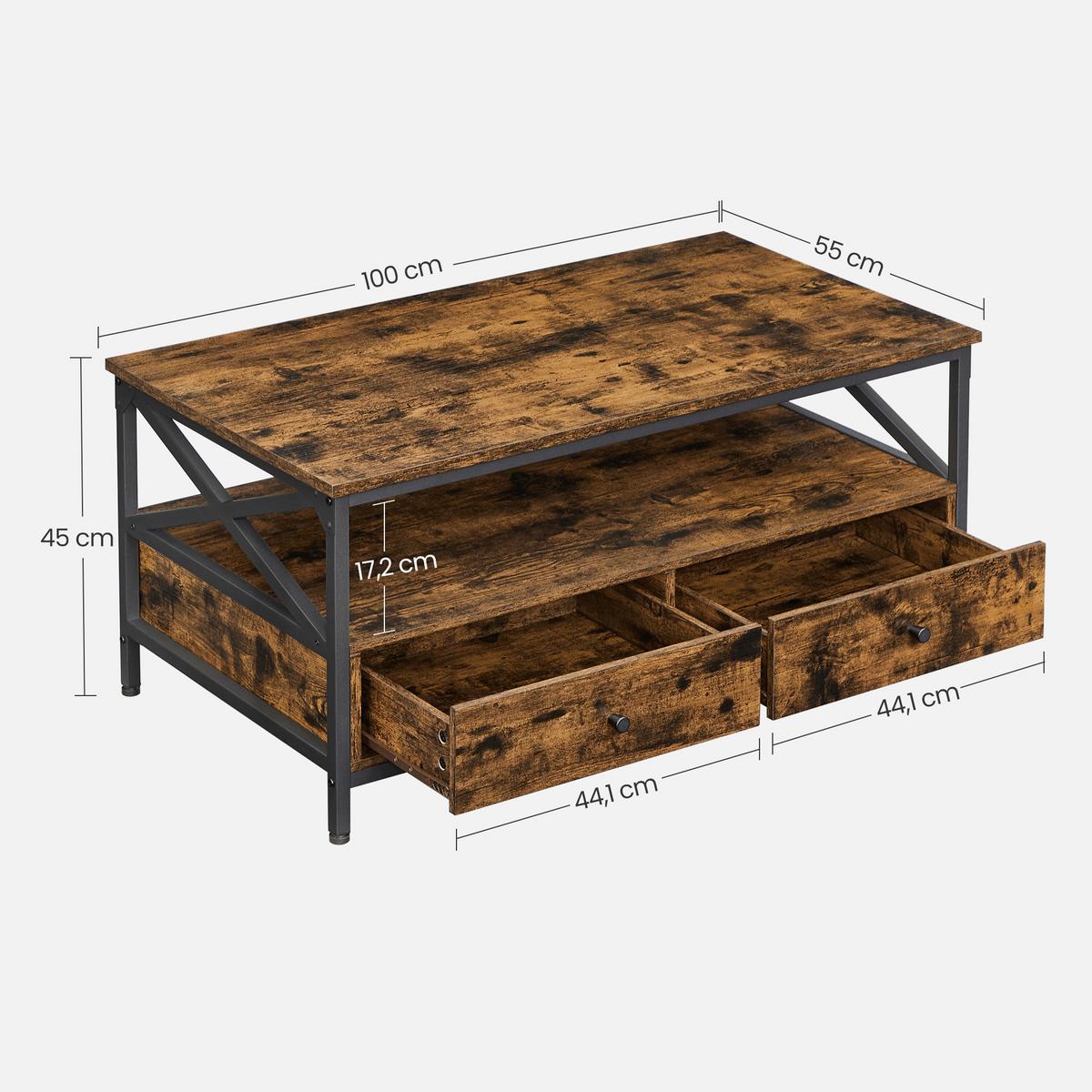 Couchtisch in Schwarz, Dunkelbraun, rechteckig - Dunkelbraun/Schwarz, Trend, Holzwerkstoff/Metall (100/55/45cm) - MID.YOU