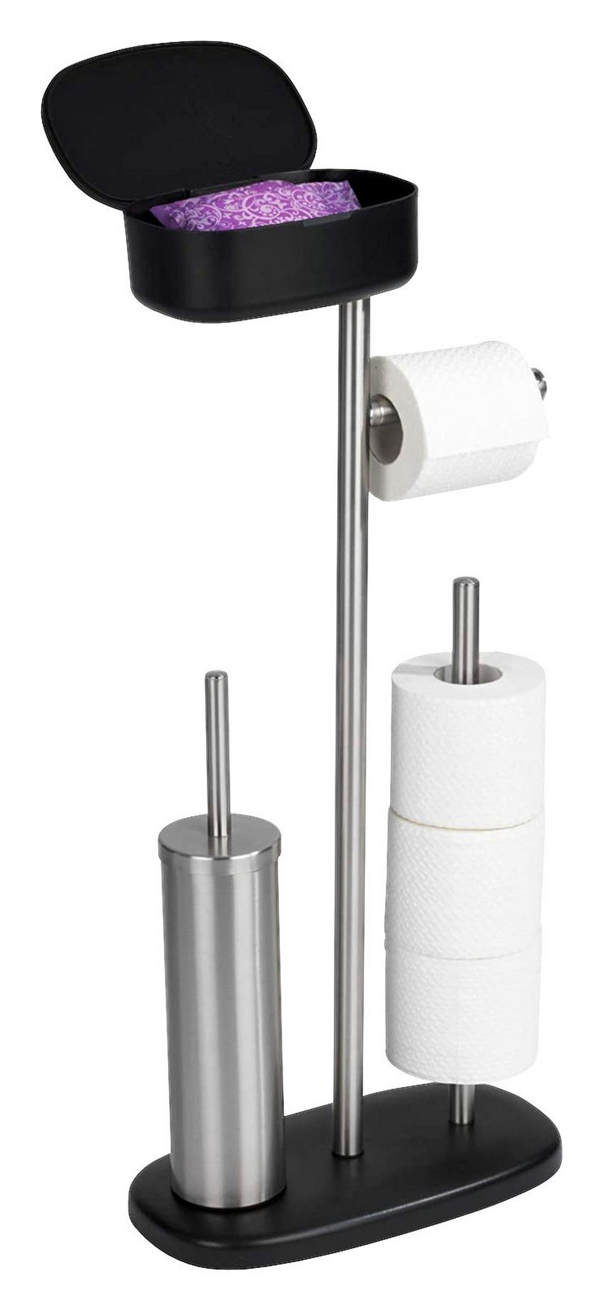 Garnitură perie WC Rivazza - culoare inox/negru, Basics, plastic/metal (17/72,5/32cm) - Wenko