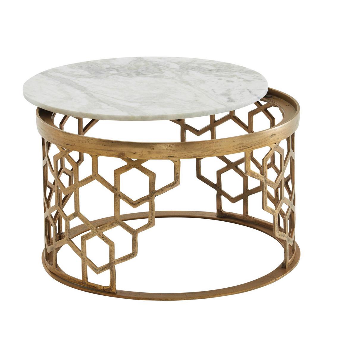 Klubska Miza Wohnling - zlate barve, Design, kamen/kovina (60/60/36cm) - MID.YOU