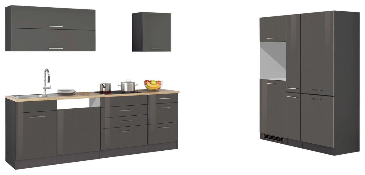 Küchenleerblock Mailand o. Geräte Graphitfarben - Silberfarben/Graphitfarben, MODERN, Holzwerkstoff/Metall (390cm) - Held