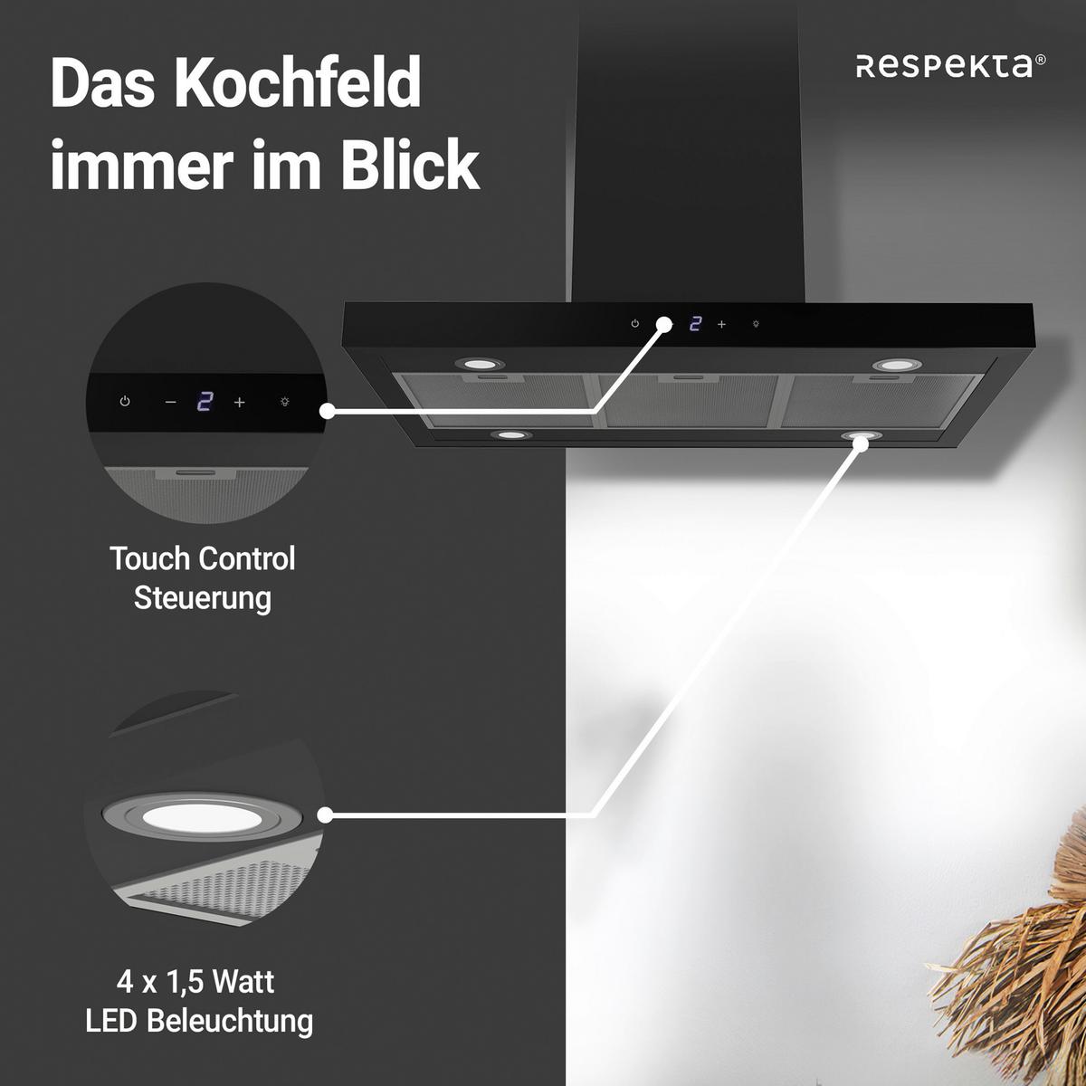 Dunstabzugshaube CH44199GISS Schwarz - Schwarz, Trend, Glas/Metall (89,5/65/60cm) - Respekta