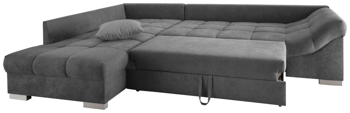 Wohnlandschaft Alvito Dunkelgrau Nylon/Mikrofaser - Dunkelgrau/Silberfarben, Design, Holz/Textil (202/298cm) - MID.YOU