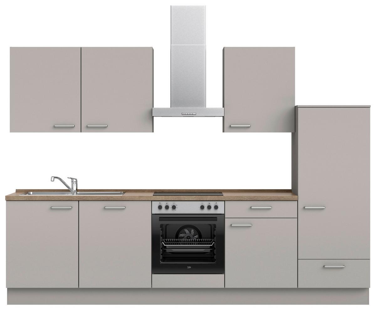 Küchenblock Touch Low m. Geräten Grau - Eiche dunkel/Edelstahlfarben, MODERN, Holzwerkstoff/Metall (300cm) - Nobilia