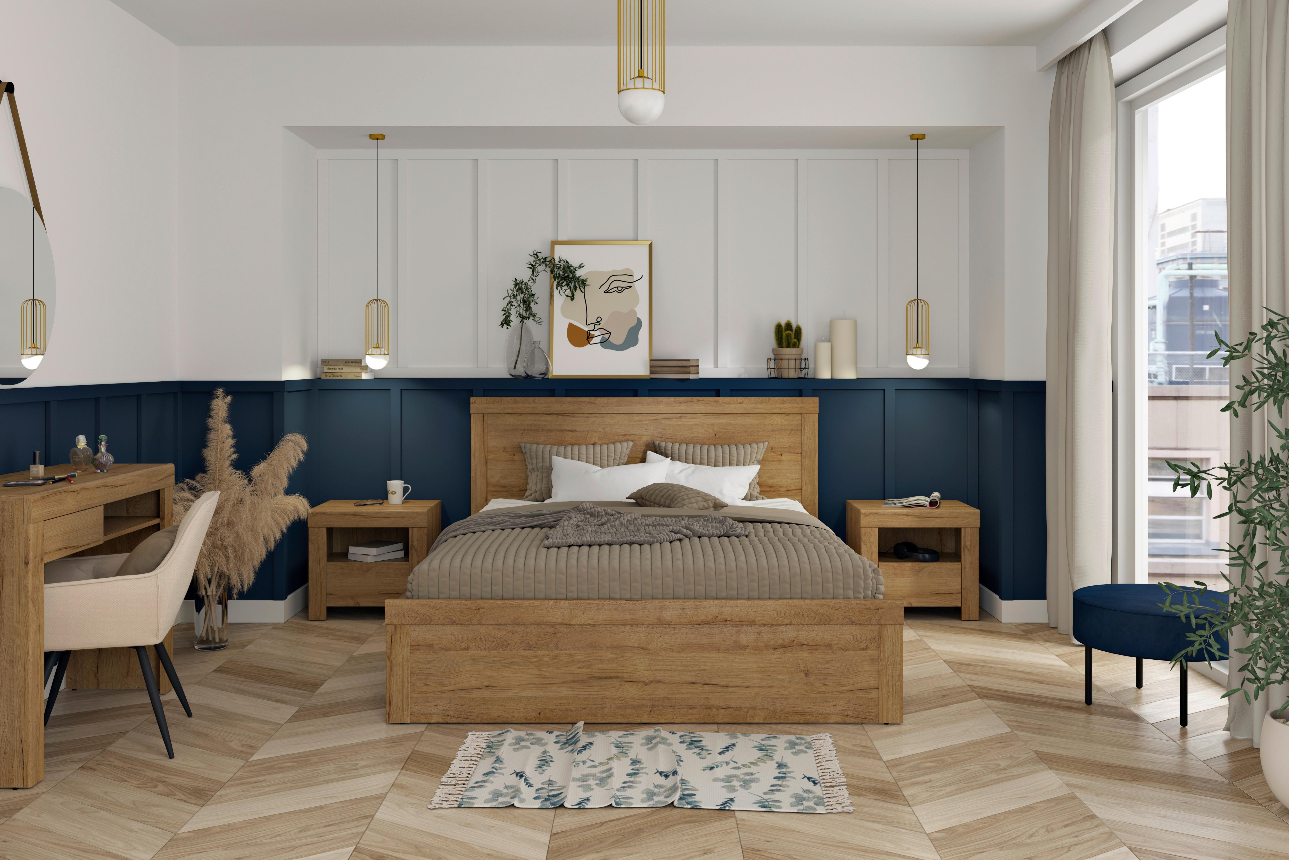 Bett Holten ca. 120x200 cm Eichefarben - Eichefarben/Schwarz, MODERN, Holzwerkstoff (120/200cm) - MID.YOU