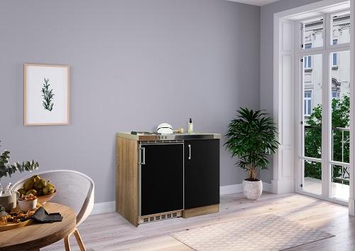 Miniküche Schwarz/Eiche Sonoma m. Geräten B: ca. 100cm - Edelstahlfarben/Schwarz, MODERN, Holzwerkstoff/Kunststoff (100cm) - Respekta