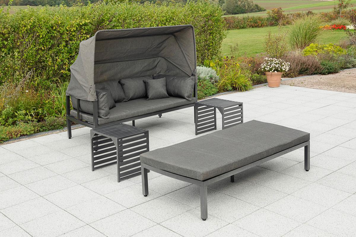 Loungegarnitur 4-tlg. Argos Metall/Textil mit Kissen - Graphitfarben/Grau, KONVENTIONELL, Textil/Metall (175/148/80cm) - Gardenson