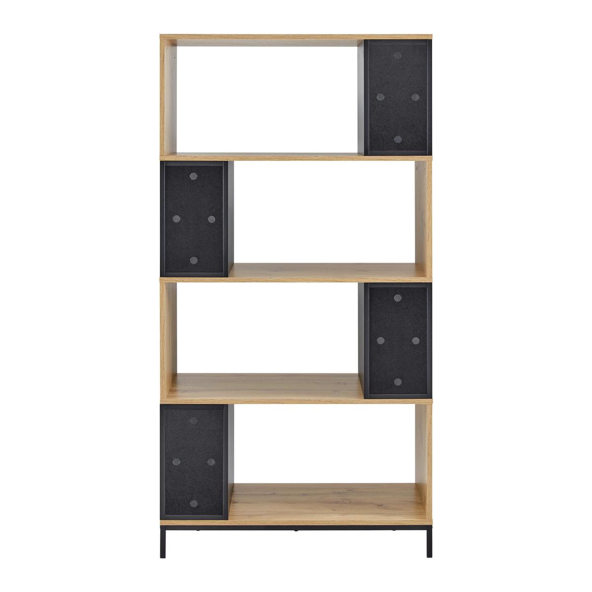 Regal Megy Schwarz/ Eichenfarben MDF - Eichefarben/Schwarz, MODERN, Metall (80/158/40cm) - Bessagi Home