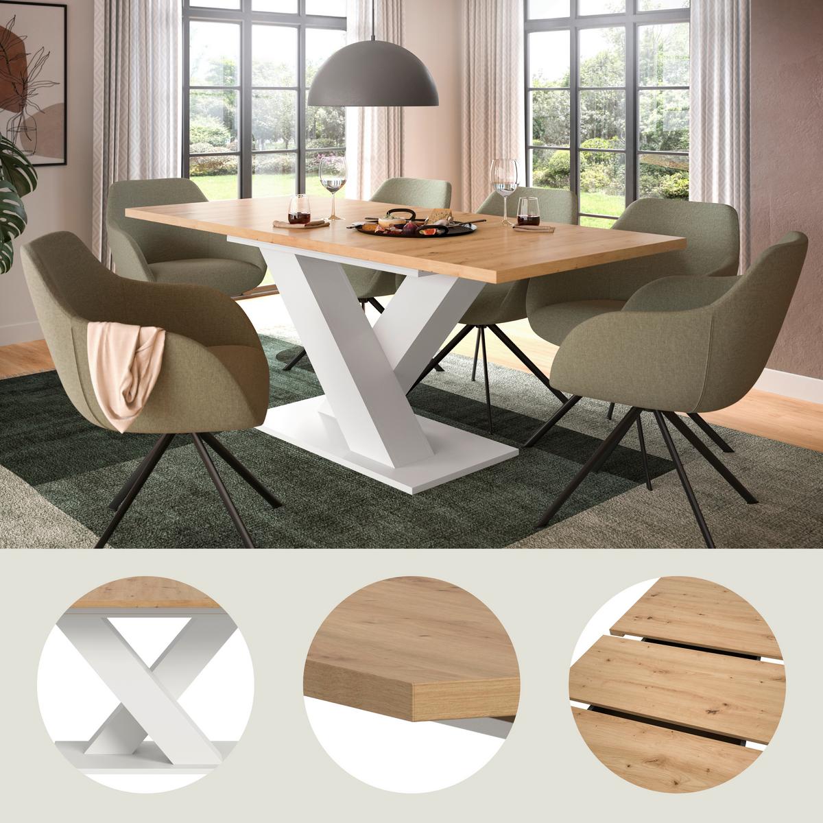 Ausziehtisch Marlon Eiche Artisan ca. 150-190x90x/76 cm - Eiche Artisan/Weiß, KONVENTIONELL, Holzwerkstoff (150-190/90/76cm) - MID.YOU