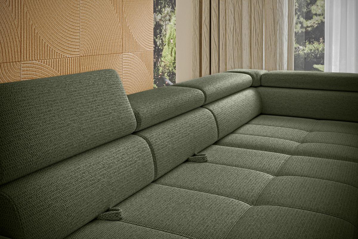 Kutna Garnitura Empoli L - maslinasto zelena/crna, Moderno, drvni materijal/tekstil (290/76,5-93,5/111cm) - Modern Living