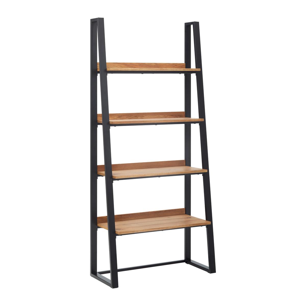 Etajeră JUNO - culoare lemn stejar/negru, Modern, lemn/metal (90/200/40cm) - Bessagi Home