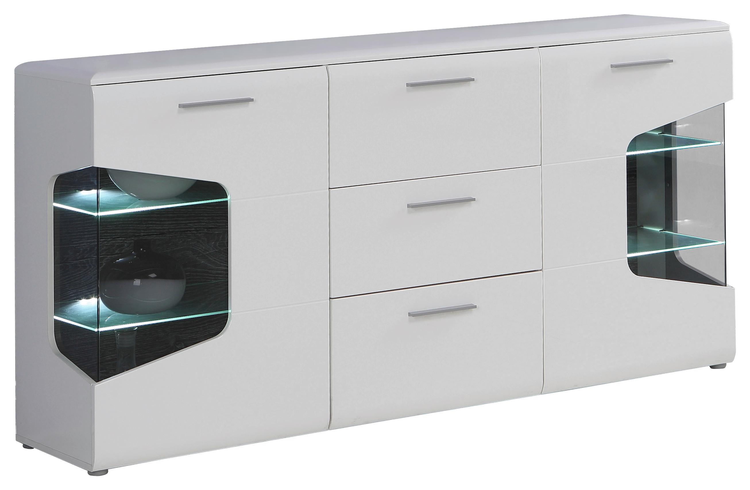 Široka Komoda Corel, Bela - barve hrasta/bela, Design, kovina/steklo (180/89/41cm) - Hom`in