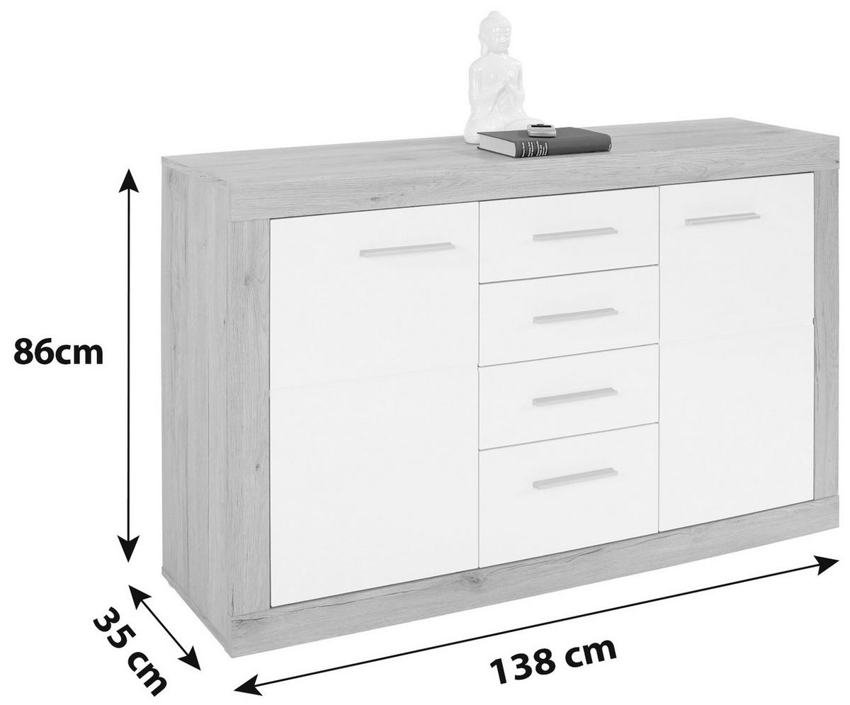 Servantă Malta - alb/gri, Modern, material pe bază de lemn (138/86/35cm) - Modern Living