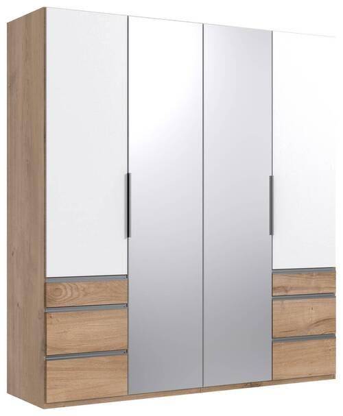Drehtürenschrank Level 36A mit Spiegel ca. 200 cm Weiß/Eiche - Chromfarben/Eichefarben, MODERN, Glas/Holzwerkstoff (200/216/58cm) - MID.YOU