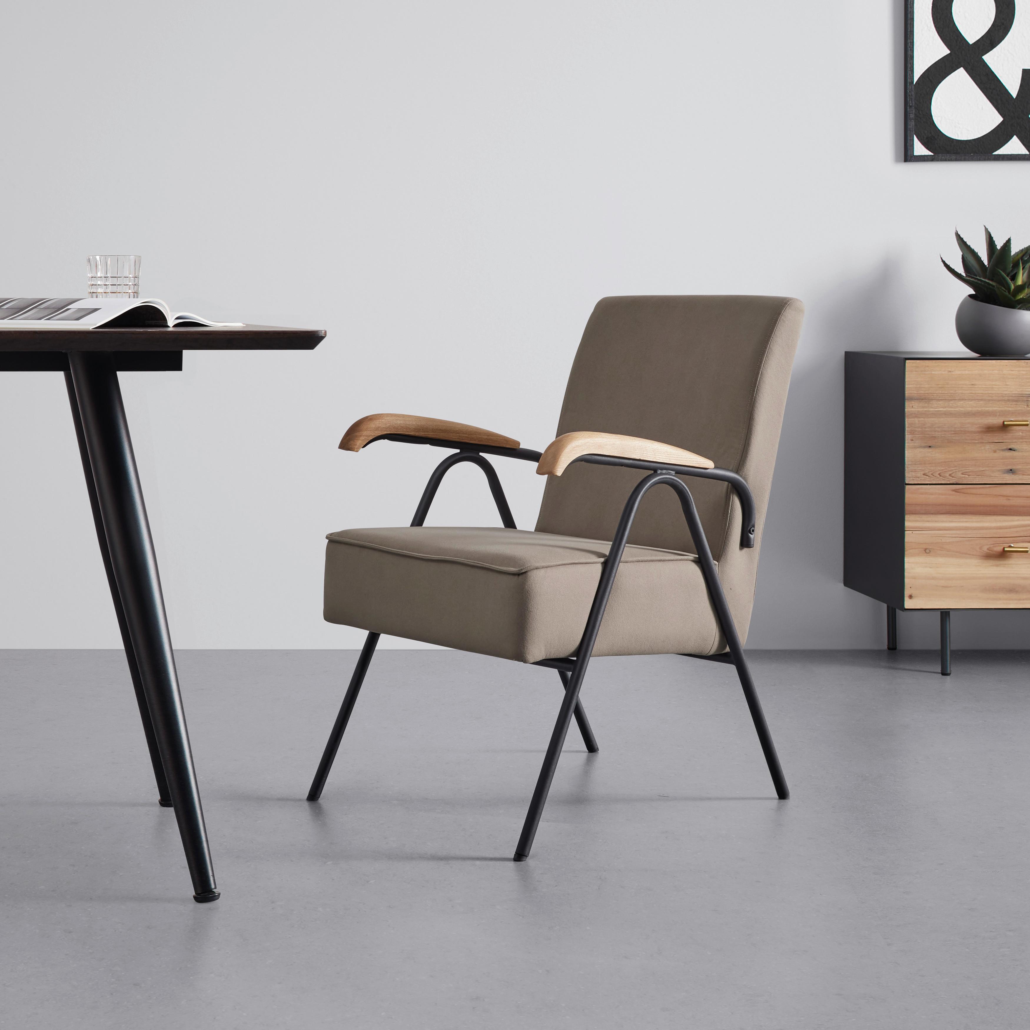 Sessel, taupe, "Nati" - Taupe/Schwarz, MODERN, Holz/Textil (52/79/66cm) - Bessagi Home